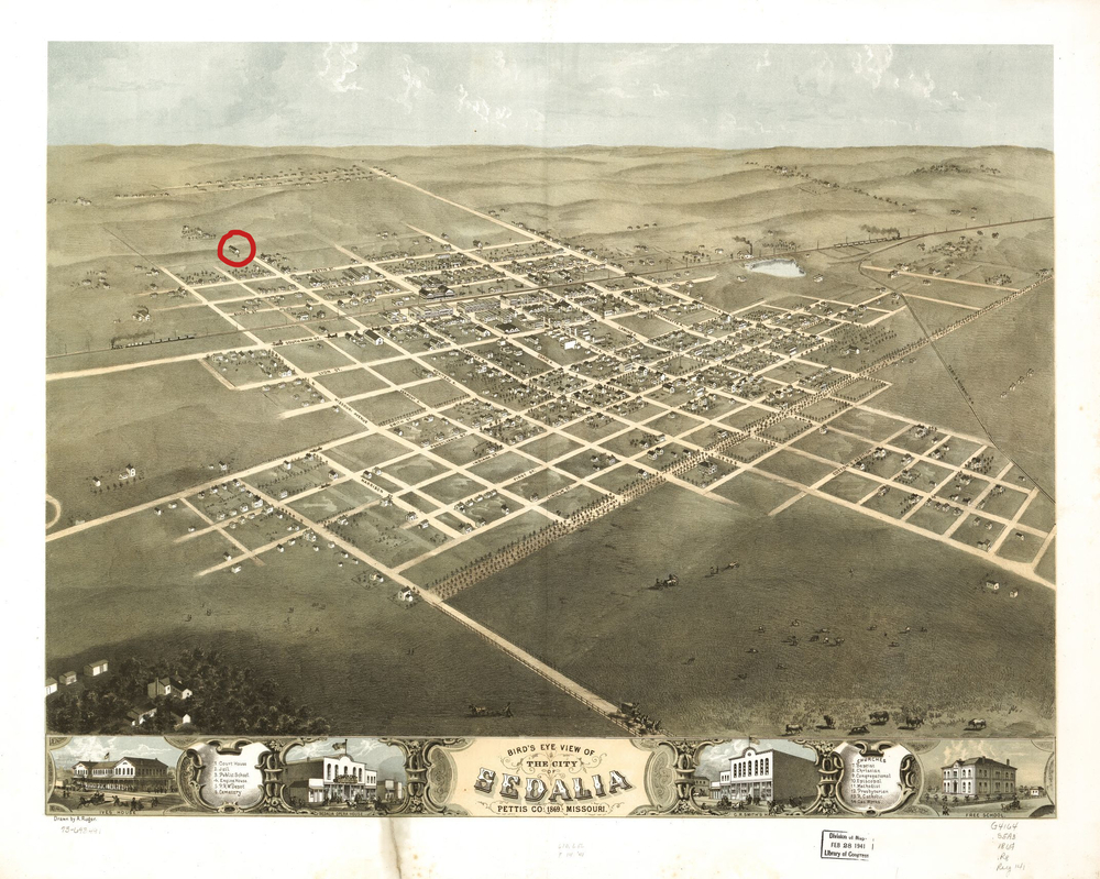 Bird's Eye View of Lincoln School Sedalia, Missouri, 1869