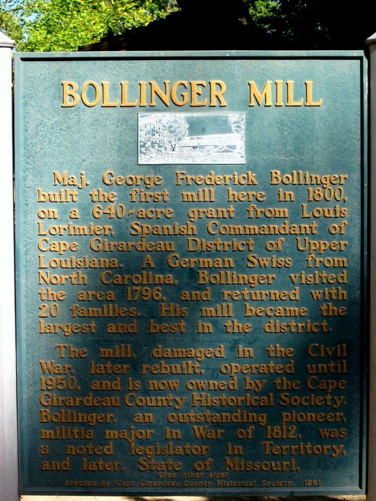 The historical marker at Bollinger Mill