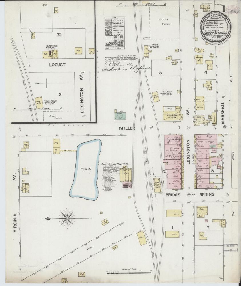 Sweet Springs Missouri September 1888 Sanborn Map p. 1