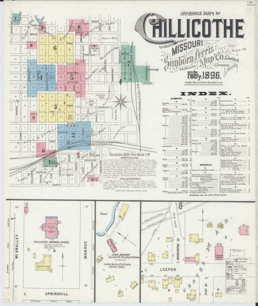 Sanborn Fire Insurance Map from Chillicothe, Missouri, 1896. P. 1.