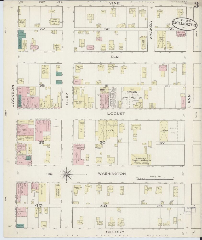 Sanborn Fire Insurance Map from Chillicothe, Missouri, 1885, P. 3.