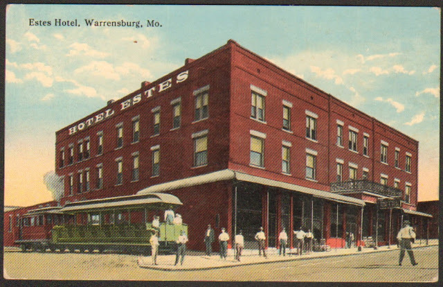 A postcard that shows the dummy line that left the Estes Hotel, which was located on the SE corner of South Holden and Grover,  near the Union Pacific depot. The Hotel was later demolished.