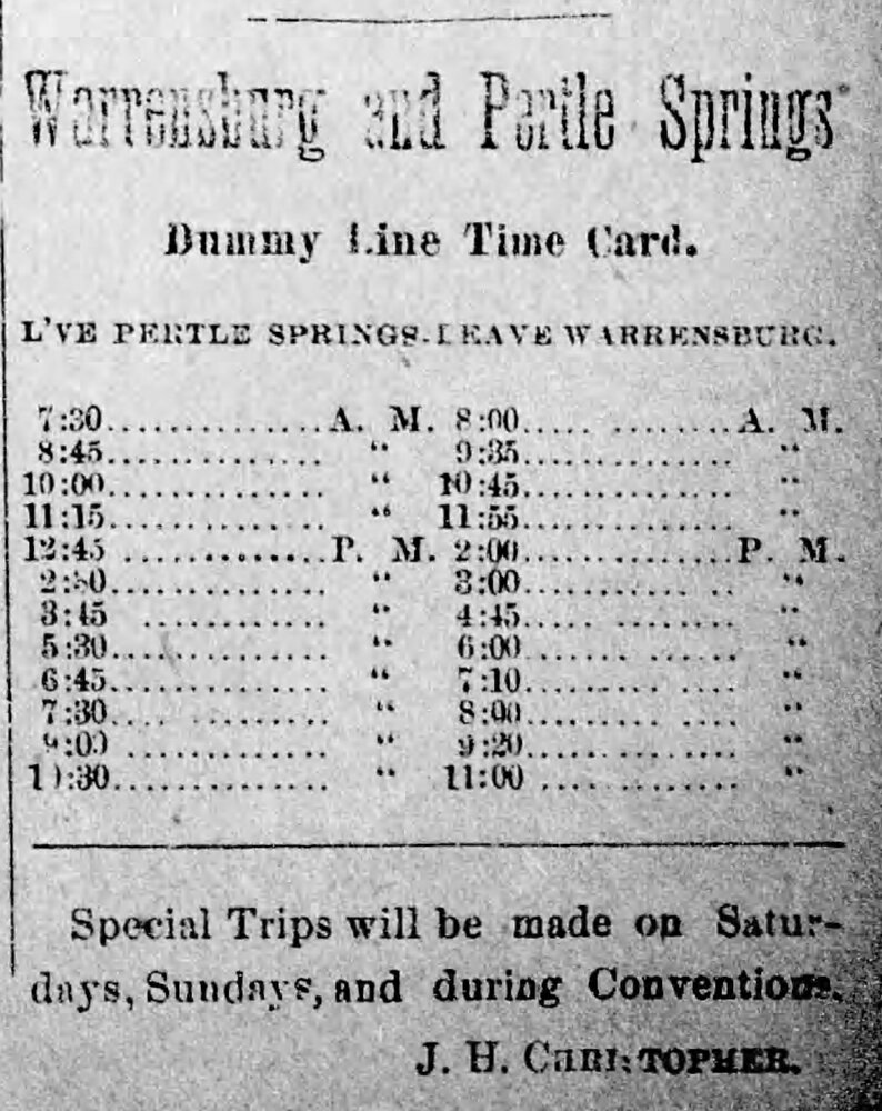 Dummy Line Timetable, Pertle Springs, 1890