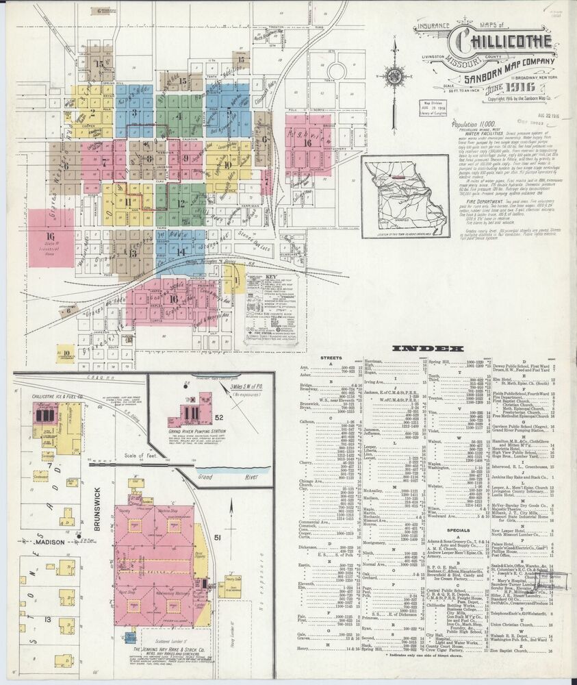 Sanborn Fire Insurance Map from Chillicothe, Missouri, 1916. P. 1