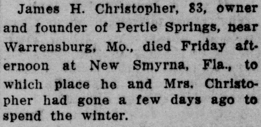 Founder of Pertle Springs Died at Smyrna, Florida