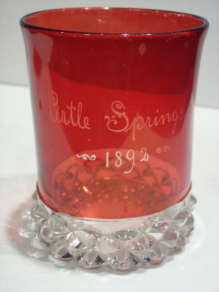 Souvenir etched glass cup from Pertle Springs dated 1892