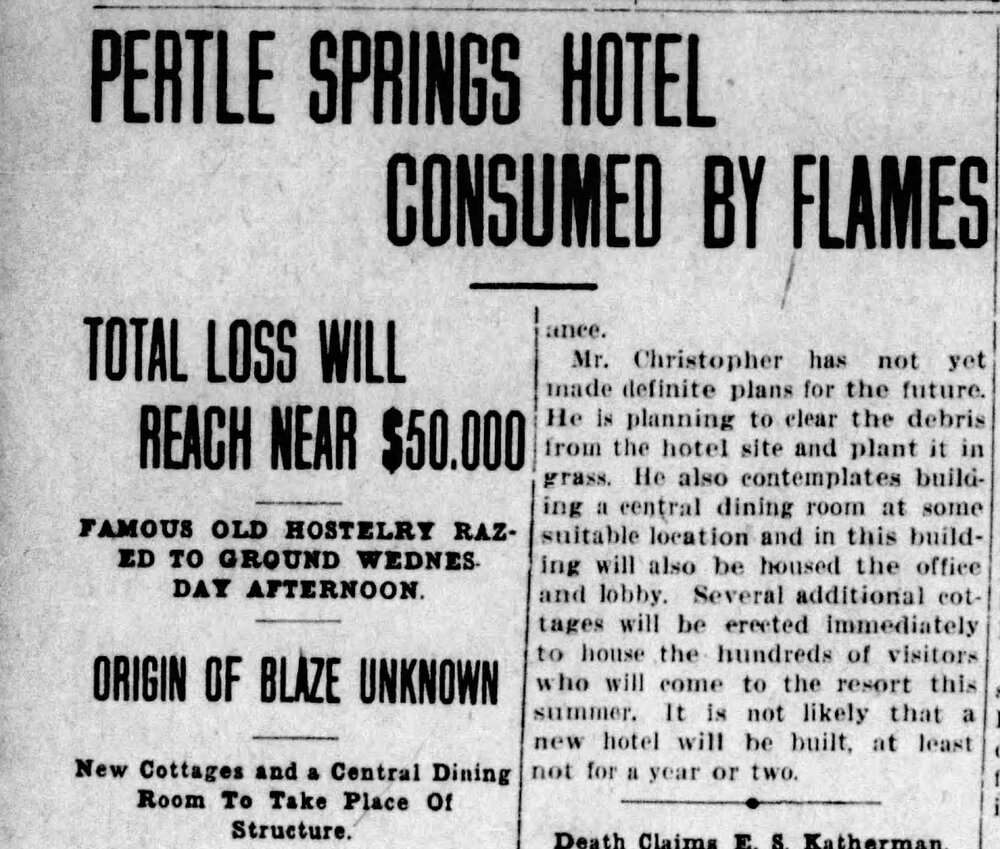 Pertle Springs Hotel Consumed by Flames