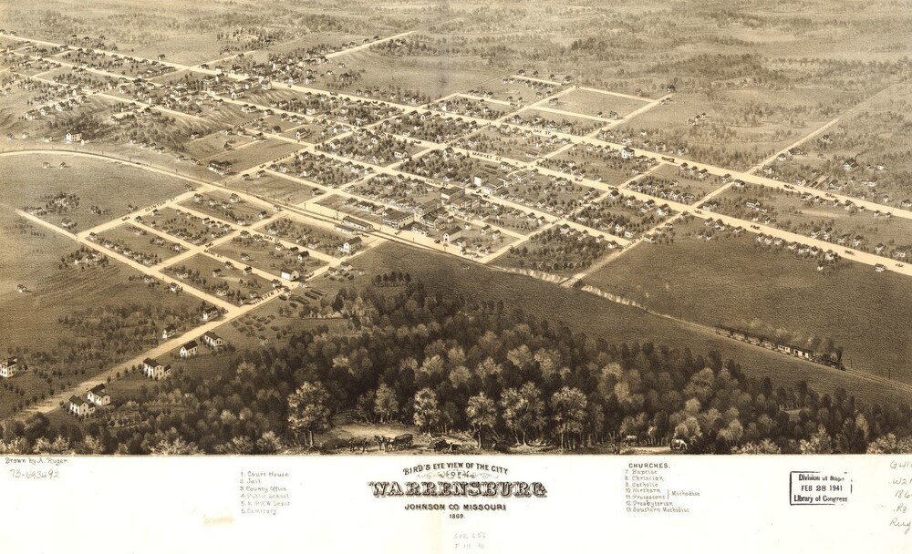 Warrensburg, Missouri Bird's Eye View, 1869