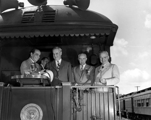 Presidents Harry S. Truman and Romulo Gallegos on Train, Bolivar, Missouri