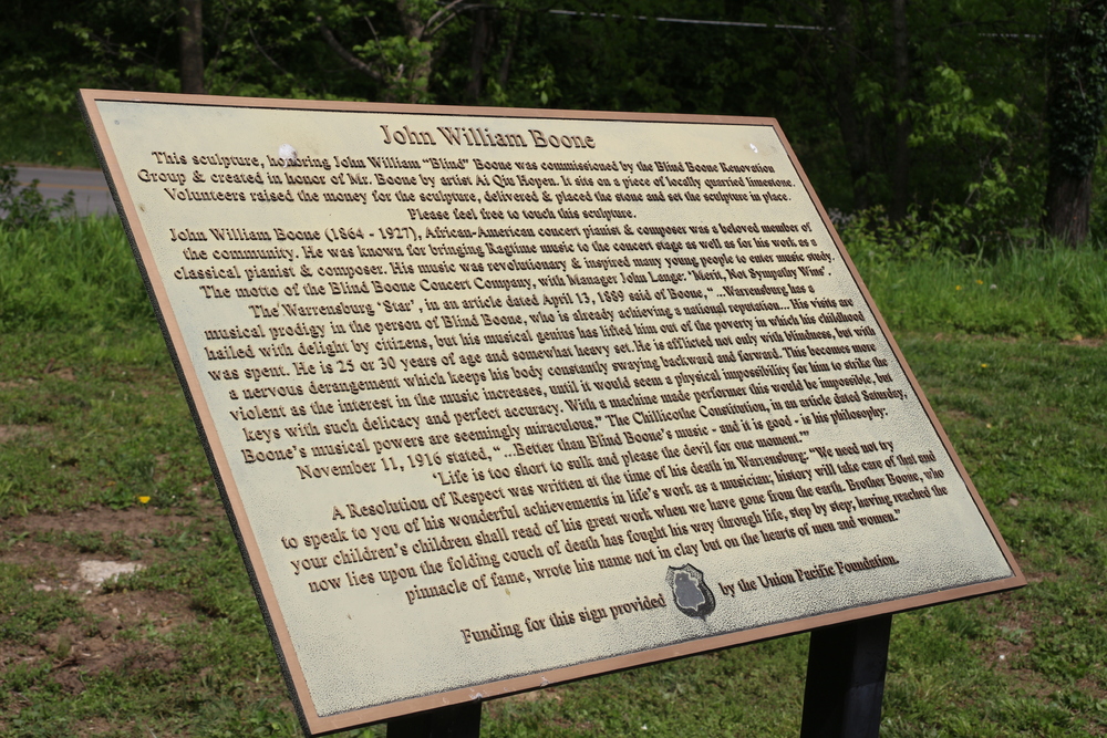 Interpretive plaque in Blind Boone Park Warrensburg, Missouri